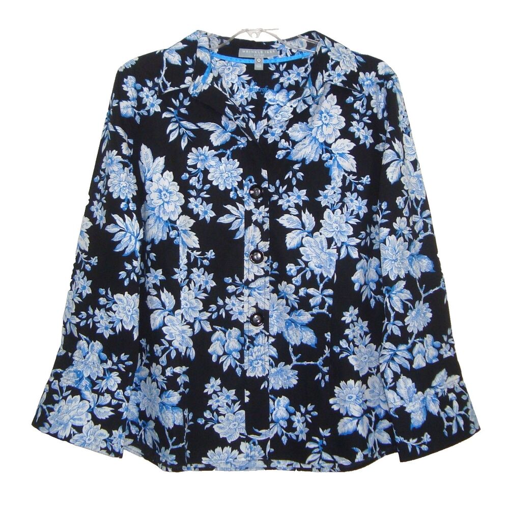 Foxcroft Wrinkle Free Fitted Cotton Floral Button Front Blouse Size 14